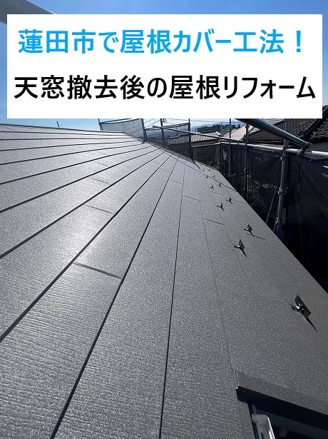 蓮田市で屋根カバー工法を実施！雨漏りしていた天窓撤去後の屋根リフォームです♪