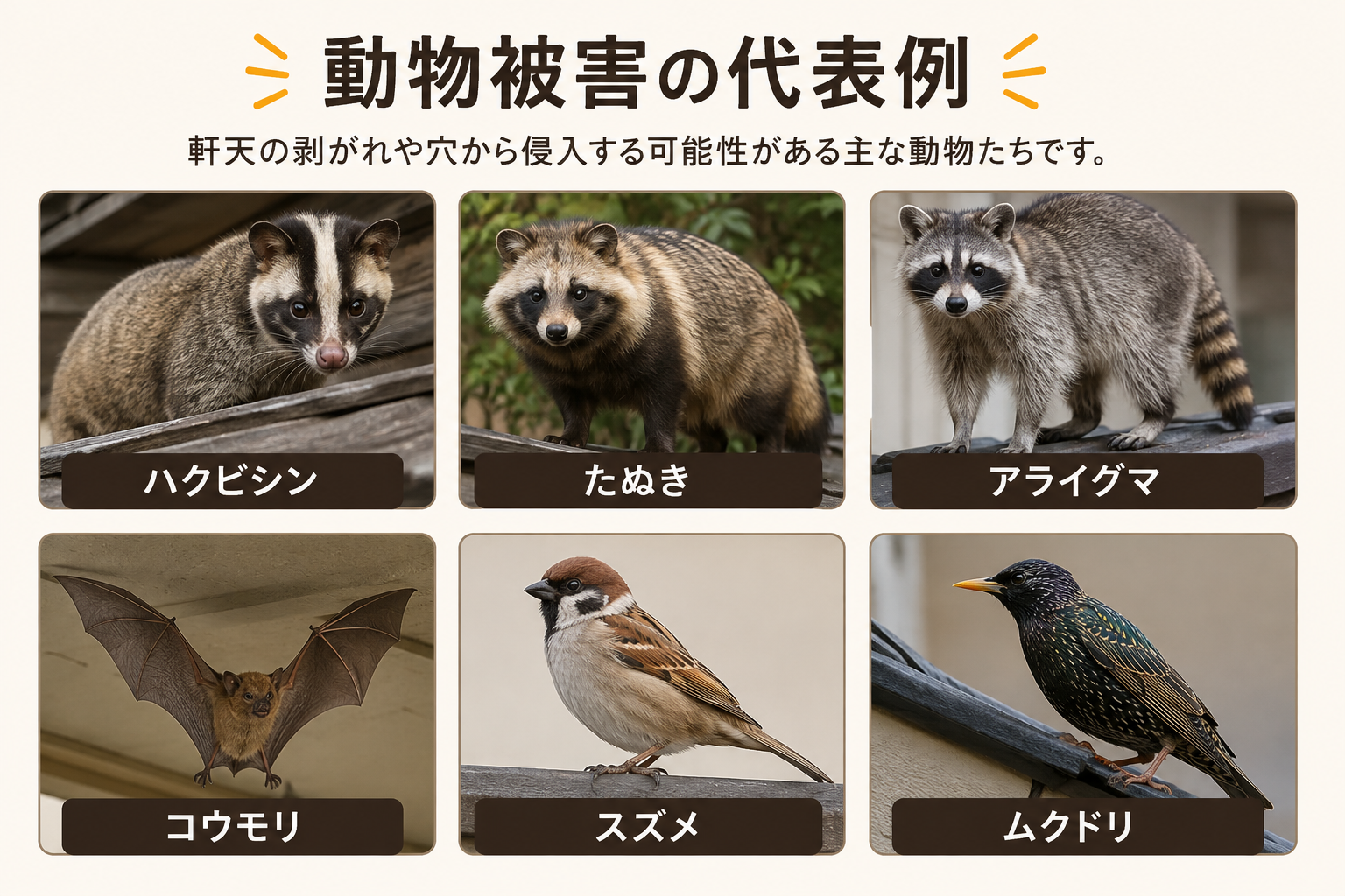 軒天　剥がれ　動物被害　