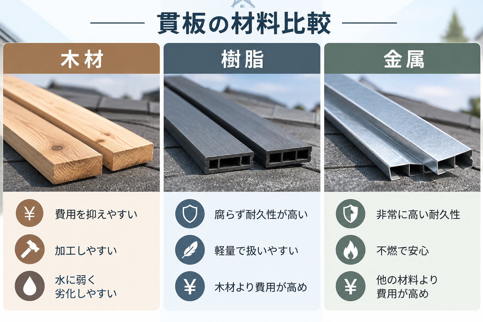 貫板　比較　屋根カバー工事